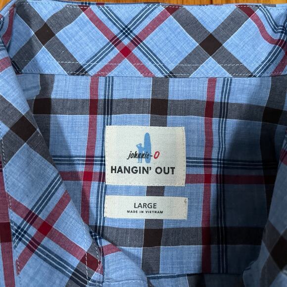 Johnnie O Shirt Large Multicolor Plaid Hangin Out Button Up LongSleeve Surf Logo - Picture 2 of 8